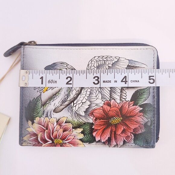 Anuschka Genuine Leather RFID Blocking Card Holder – Swan & Floral Design - Picture 3 of 7